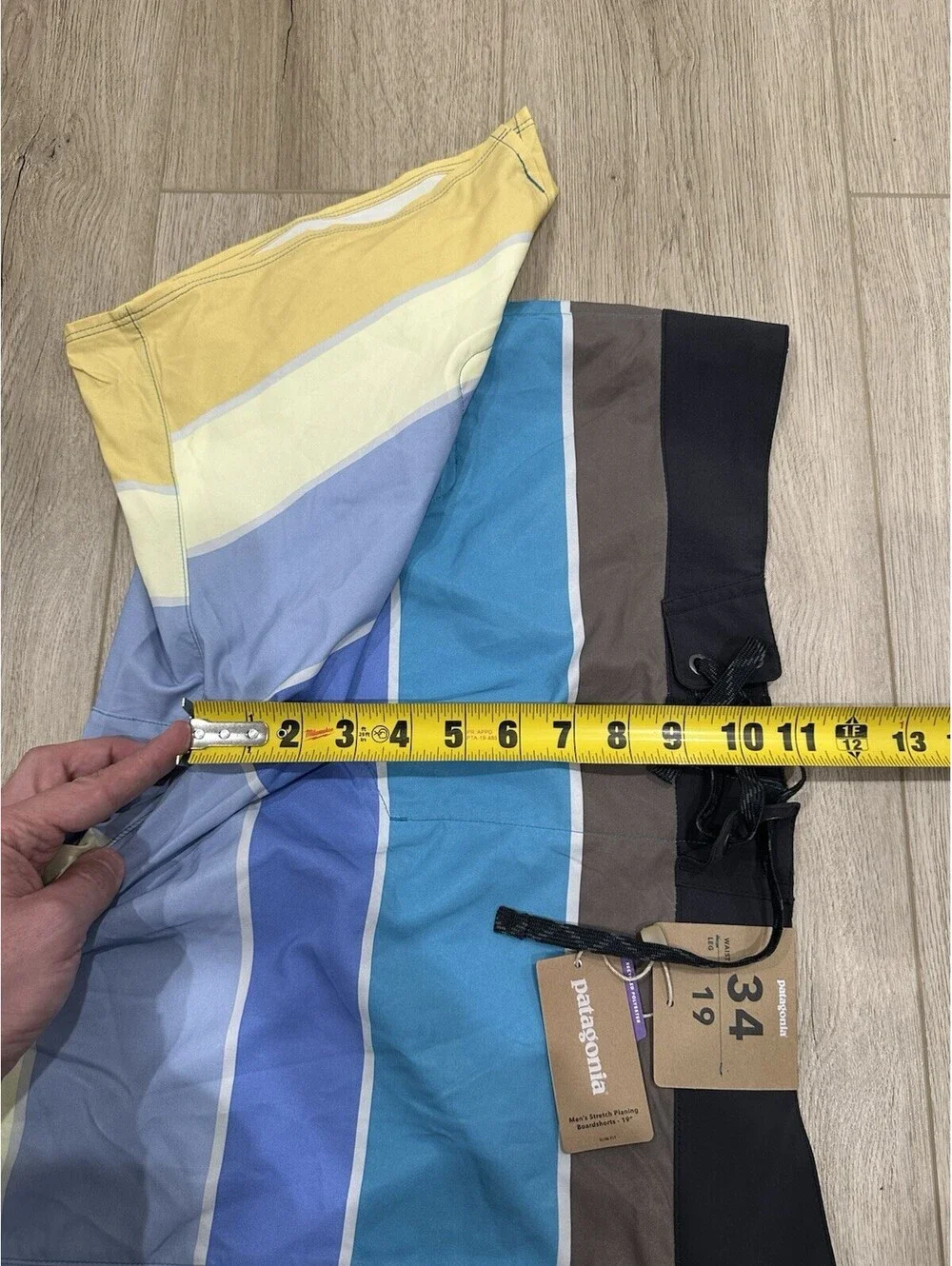 NWT Patagonia Stretch Planing Board Swim Shorts Giant Stripe Mako Blue Men’s 34